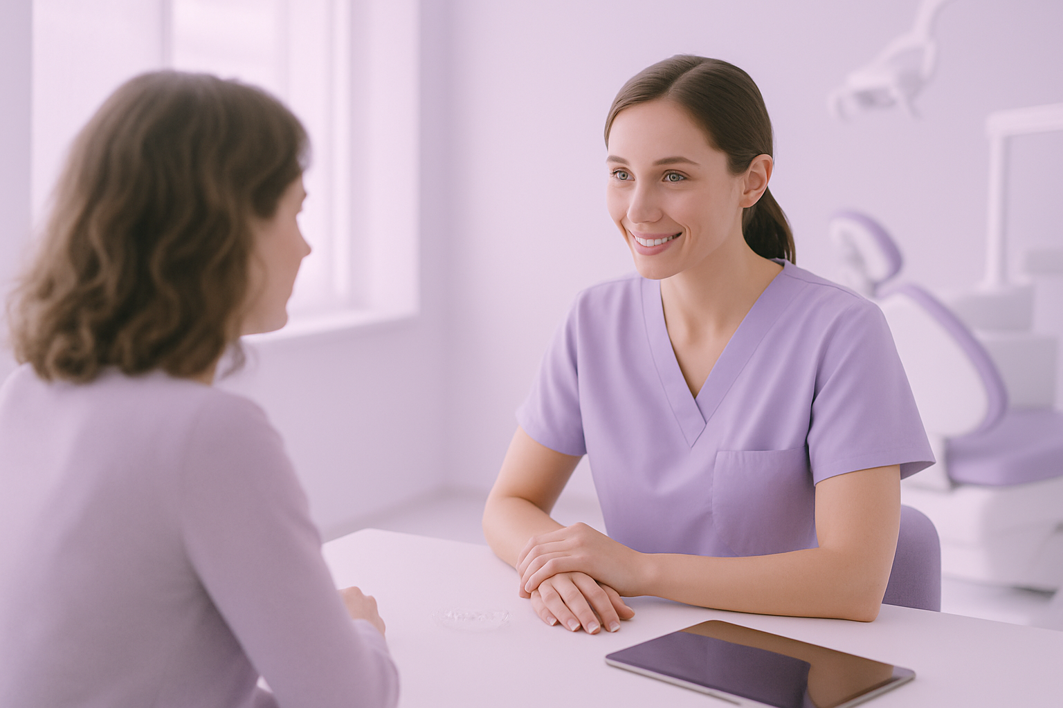 Dentist consulting with a patient about clear aligner treatment