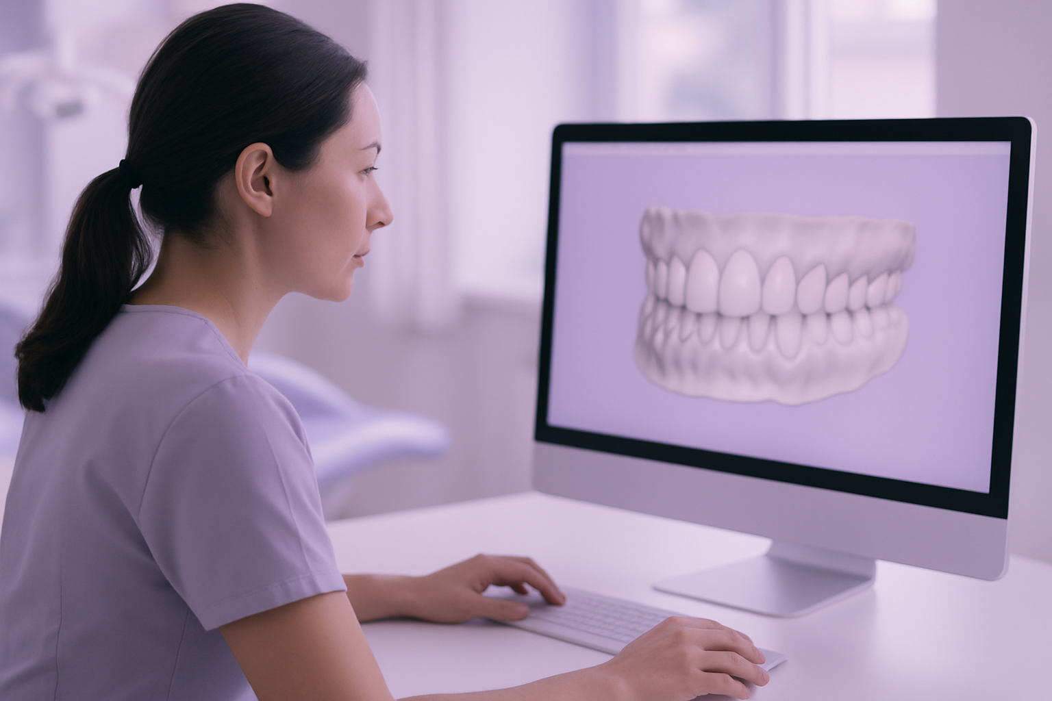 Dentist reviewing a digital dental scan on a screen